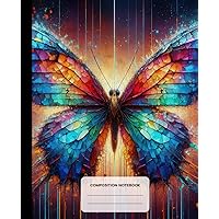 Composition Notebook: Universe Animals Butterfly Illustration - Wide Ruled Lined Paper Journal For School, College, Office, Work - 7.5