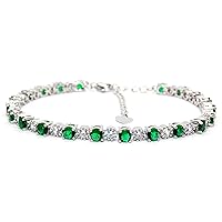 Silver Emerald & Diamond 8.14ct Round Cut Tennis Bracelet (925)