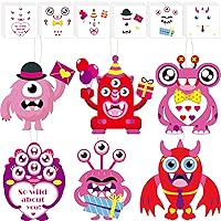 36 Sets Valentine's Day Monster Craft Kits for Kids DIY Valentines Monster Ornament Craft Sets Hanging Valentines Day Paper Card Gifts for Valentine Spring Party Class Activity Game Toys
