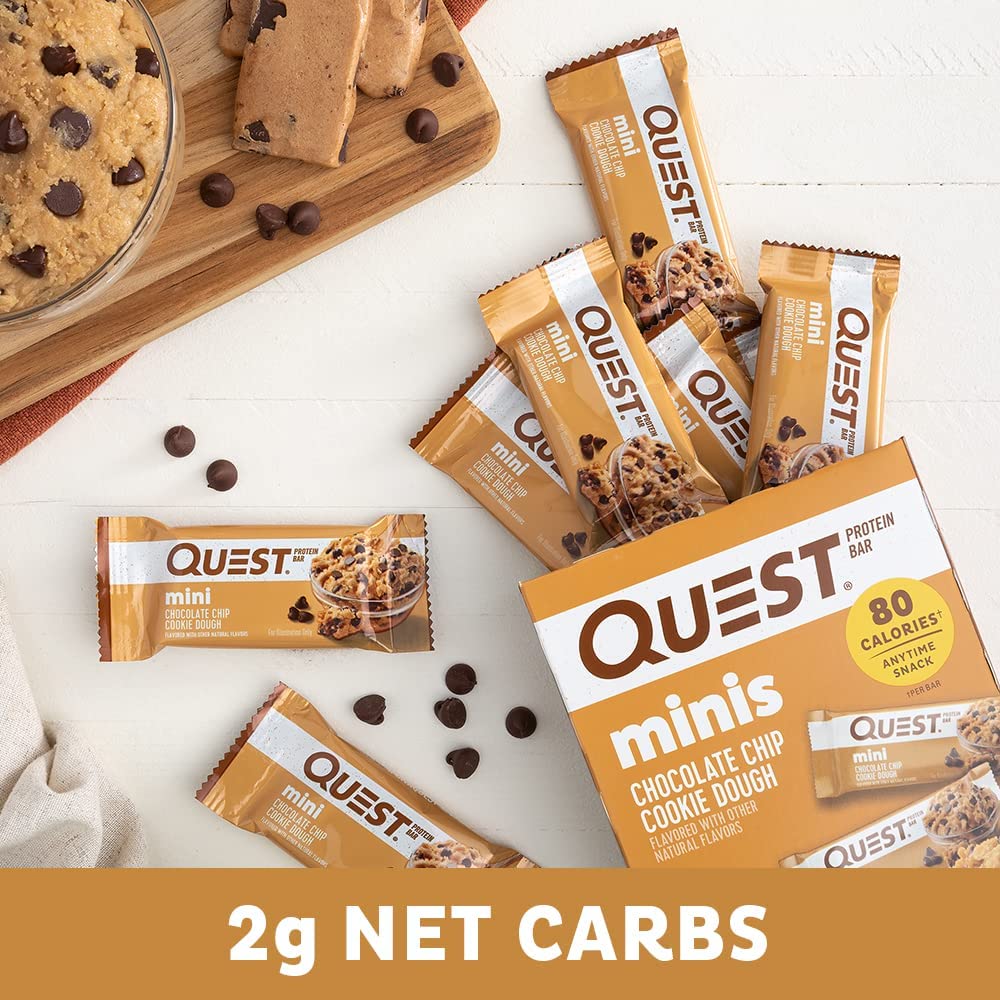 Quest Nutrition Mini Chocolate Chip Cookie Dough Protein Bars, High Protein, Low Carb, Keto Friendly, 14 Count