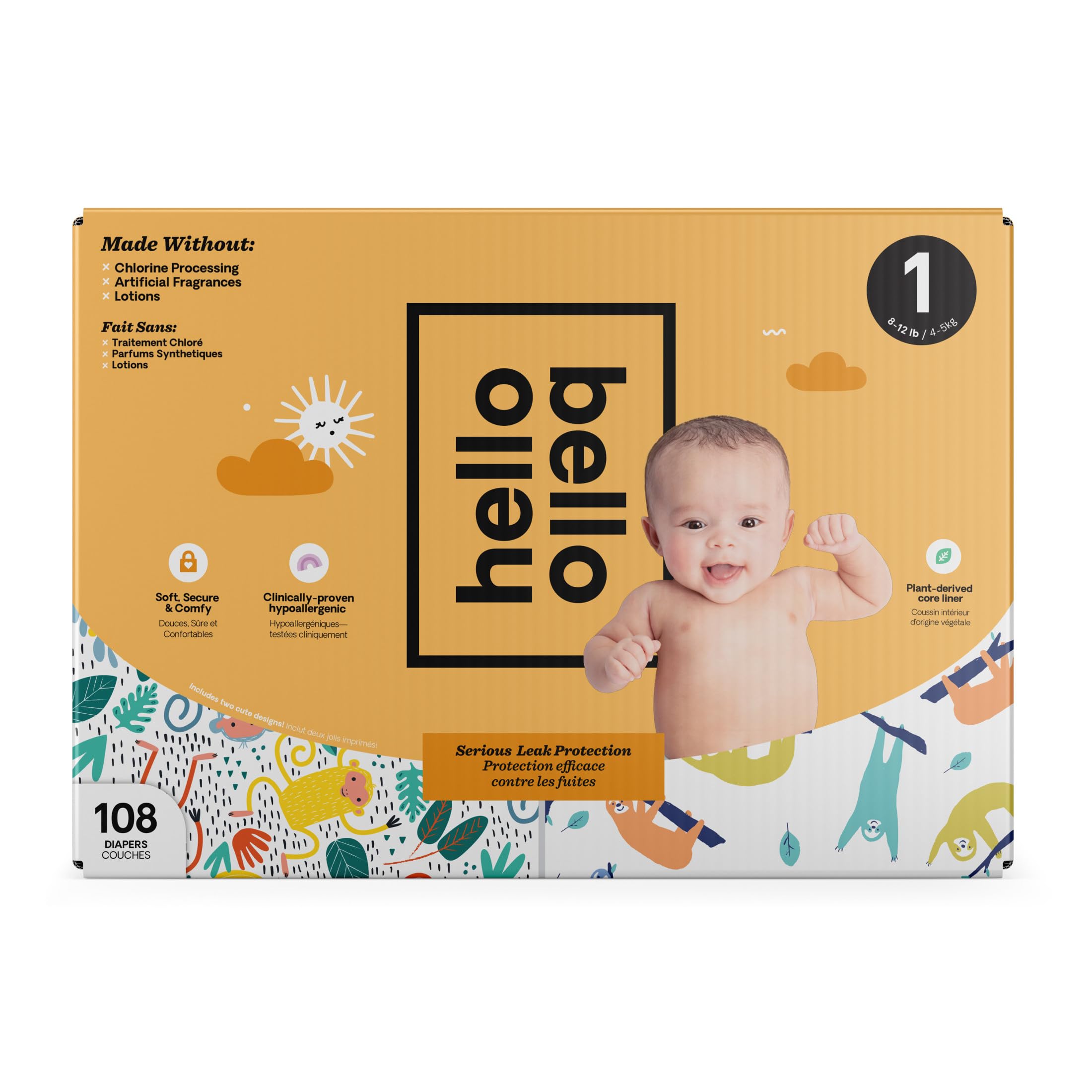 Hello Bello Diapers, Size 1 (8-12 lbs) - 108 Count of Premium Disposable Baby Diapers in Woodland Animals & Koala Kids Designs - Hypoallergenic with Soft, Cloth-Like Feel