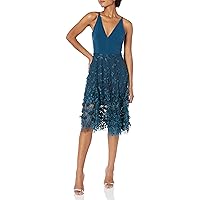 Dress the Population Women's Darleen Sleeveless Plunging Neckline Fit and Flare Midi Dress