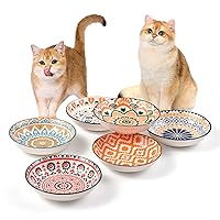 Cat Food Bowls for Indoor Cats Ceramic Cat Bowls Whisker Friendly Cat Dishes for Food and Water 5.5 Inches Kitten Bowls Cute Cat Feeding Bowls Set 6 Cat Wet Food Bowl Set Shallow Cat Plate