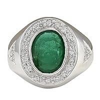 3.15 Carat Natural Green Emerald and Diamond (F-G Color, VS1-VS2 Clarity) 14K White Gold Statement Ring for Men Exclusively Handcrafted in USA