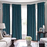Set of 2 Solid Velvet Curtain Panel Drapes Back Tab/Rod Pocket Midnight Blue 50W x 63L Inch Each, Leon Collection