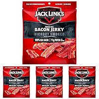 Bacon Jerky, Hickory Smoked, 2.5 oz. Bag - Flavorful Ready to Eat Meat Snack with 11g of Protein, Made with 100% Thick Cut, Real Bacon - Trans Fat Free (Packaging May Vary) (Pack of 4)