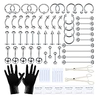 Xpircn 70PCS Piercing Kit Stainless Steel Opal 14G 16G Lip Nose Tongue Tragus Cartilage Daith Eyebrow Belly Button Rings Clear Retainer Piercing Jewelry