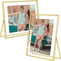 Gold Floating Frame(Vertical & Horizontal),8x10 Gold Picture Frame Hold 7x9in 6x8in 5x7in Photo for Tabletop Display, Glass Metal Gold Frame Set of 2 as Valentine's Day, Wedding Gift
