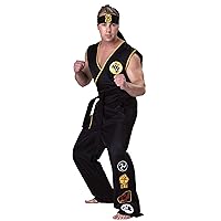 Adult Cobra Kai Costume Mens, Official Karate Kid Sleeveless Black Gi Uniform Halloween Outfit