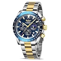 HANPOSH Men's Watch Watches Men's Chronograph Stainless Steel Waterproof Analogue Quartz Wrist Watch Men with Date Luminous Business Casual Watches for Men
