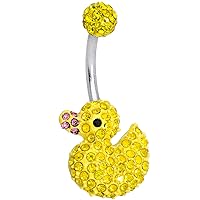 Body Candy Womens 14G 316L Stainless Steel Navel Ring Piercing Yellow Accent Rubber Ducky Belly Button Ring