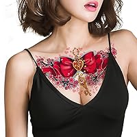 Beautiful Fake 3D Decal Temporary Tattoo for Women Bow Tie Key Design Tattoo Sticker Body Chest Waist Art Tattoos 3 Sheets