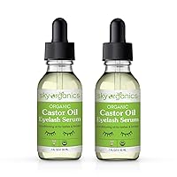 Organic Castor Oil Eyelash Serum By Sky Organics (1oz x 2 Pack) Cold-Pressed, 100% Pure Castor Oil - Dry Skin, Hair Growth, Eyelashes & Eyebrows growth- Caster Oil Lash Enhancer with Mascara Brushes