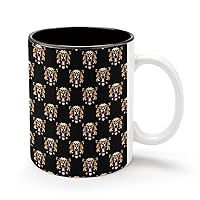 Tiger Head 11Oz Coffee Mug Personalized Ceramics Cup Cold Drinks Hot Milk Tea Tumbler with Handle and Black Lining