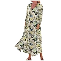 Maxi Dress for Women Summer Plus Size Formal Trendy Long Sleeve Fall Casual Elegant Floral Smocked Flowy Long Dress