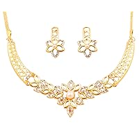 Touchstone Indian Bollywood Intricately Crafted Diamond Look Rhinestone Crystal Colorful Wedding Designer Jewelry Necklace Set in Gold and Silver Tone for Women.