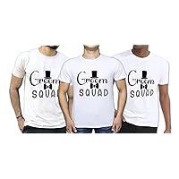 Customize High Printed Groom Squad T-Shirt | Round Neck Half Sleeves T-Shirt for Unisex | Bachelor Party T-Shirt Pack of 3
