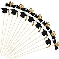 120 Pcs Graduation Cocktail Picks, 4.7 inch Long Decorative Bamboo Skewers Wooden Sticks for Food Drinks Charcuterie Accessories Graduation Party