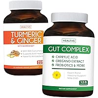 Save $11 (23% Off) - Gut Balance Bundle - Gut Complex with Caprylic Acid for Balanced Gut Health & Probiotic Support (120 Capsules) & Turmeric & Ginger with 95% Curcuminoids & Bioperine (90 Capsules)