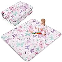 Boho Portable Baby Play Mat, 43 x 43 Inch Washable Foldable Crawling Mat, Non Slip Playmat for Babies, Kids Play Mats Pad for Floor Playpen Toddler Infants Tummy Time Activity (Butterfly)