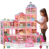 (15 Rooms) JoyZin 374Pcs Doll House Dreamhouse for Girls, Princess Playhouse with Lights Dolls Furniture Accessories Pretend Play Dream House Toys for 3 4 5 6 7 8 9 10 Years Old Kids Toddlers Gifts