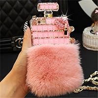 LUVI for iPhone 6 Plus/6S Plus Perfume Bottle Case Luxury Bling Diamond Crystal Sparkle Rhinestone Glitter Plush Cover with Furry Rabbit Fur Shell Case for iPhone 6 Plus/6S Plus Pink