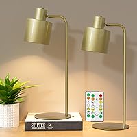 Gold Battery Operated Table Lamp Set of Two,Wireless Table Light with Remote Control,Gold Desk Lamps for Bedroom Living Room(2-Pack,Gold)