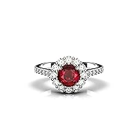 Lab Ruby And Diamond Engagement Ring In 14k Gold Ring / Gold Ruby Ring For Women And Girls