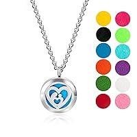 Wild Essentials Mother’s Heart Essential Oil Diffuser Necklace, Stainless Steel Locket Pendant with 24 inch Chain, 12 Color Refill Pads, Customizable Color Changing Perfume Jewelry for Aromatherapy