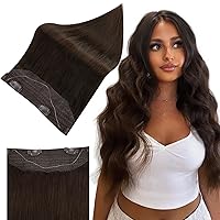 Full Shine Fish Wire Hair Extensions 16 Inch Human Hair Wire Clip in Extensions Color 2 Darkest Brown Wire Hair Extensions Real Human Hair 80g