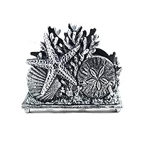 Antique Silver Cast Iron Seashell Napkin Holder 7 Inch - Seashell Decoration - Beach Kitchen Decorating