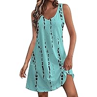 Summer Dresses for Women 2024 Sexy V Neck Sleeveless Boho Beach Dress Casual Plus Size Solid Color Tank Mini Dresses