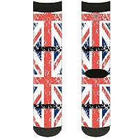 Buckle-Down Unisex-Adult's Socks United Kingdom Flags Weathered Crew, Multicolor