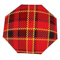 Folding Umbrellas for Rain Windproof Red Black And Yellow Plaid Pattern Lightweight Inverted Foldable Travel Umbrella
