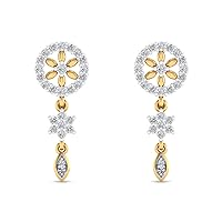 14K Yellow Gold Plated Round AAA Cubic Zirconia Circle Flower Drop Dangle Stud Earrings