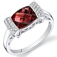PEORA Garnet and Diamond Designer Ring for Women 14K White Gold, Natural Gemstone, 2.76 Carats Total Cushion Cut 9x7mm, Comfort Fit