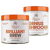 Genius Holistic Wellness Stack - Adaptogenic Mushroom Blend & Nootropic Brilliant Brew - Immune Support and Energizing Coffee Alternative