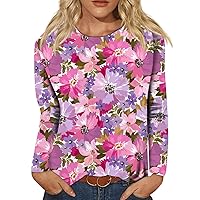 Womens Long Sleeve Shirts Cute Floral Print T-Shirt Tops Casual Comfy Crewneck Long Sleeve Top Shirt