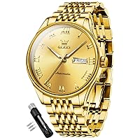 OLEVS Men's Gold Watch, Luxury Large Face Stainless Steel Analog Quartz Dress Watch, Fashion Simple Day Date Waterproof Luminous Wrist Watch for Men