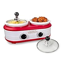 Nostalgia Game Day 2.5-Quart 2-Section Slow Cooker with Lid and Ladle, Keg-Like Design, Cooks Chicken Wings, Meatballs, Chilli, Cheese, Soup, Stews, and More