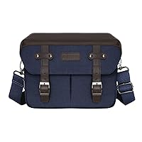 MOSISO Camera Case Crossbody Shoulder Messenger Bag, DSLR/SLR/Mirrorless Photography Vintage PU Leather Flap Gadget Bag with Rain Cover Compatible with Canon/Nikon/Sony Camera and Lens, Navy Blue