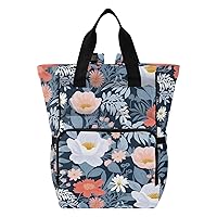 White Pink Florals Flowers Diaper Bag Backpack for Men Women Large Capacity Baby Changing Totes with Three Pockets Multifunction Travel Diaper Bag for Playing