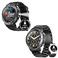 EIGIIS Military Smart Watch for Men with LED Flashlight 1.45” Rugged Waterproof Smart Watch + 1.32” Monitor Tactical Smartwatch