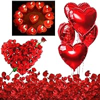 12 Pieces Heart Shape LED Tealight Candles Love LED Candles with 200 Pieces  Silk Rose Petals Girl Scatter Artificial Petals for Valentine's Day