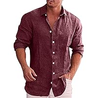 Men's Slim Fit Button Down Linen Shirts Long Sleeve Cotton Business Casual T-Shirt Oversized Chambray Work Dress Shirt S-3XL