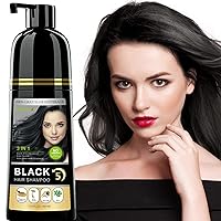 Instant Black Hair Shampoo, 3 in 1 Natural Black Hair Dye Shampoo with Herbs, Cover Greys Hair for Men & Women, Permanent Black Hair Color - Ammonia Free, Herbal Black Hair Dye 400ml (Black)