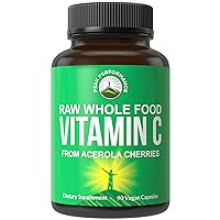Raw Whole Food Natural Vitamin C Capsules from Acerola Cherry for Max Absorption. Vegan USA Sourced Vitamin C Supplement 90 Pills. 500 mg Serving or 2 Servings 1000mg