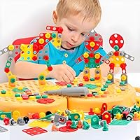 203 Pcs Assembled Toolbox Baby Puzzle Electric,Kids Construction Building Set, Educational Toy with Miniature House Bricks, for Toddlers and Preschoolers (Bear Toolbox)