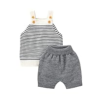 Girls Outfit Newborn Infant Baby Boys Girls Summer Clothes Knit Sweater Outfits Striped Sleeveless (Grey, 3-6 Months)