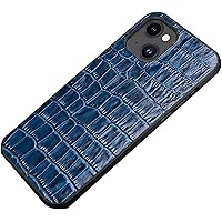 Genuine Leather Case for iPhone 14/14 Plus/14 Pro/14 Pro Max, Classic Crocodile Pattern Genuine Leather Slim Fit Luxury Business Shockproof Protective Phone Cover (Color : Blue, Size : 14)